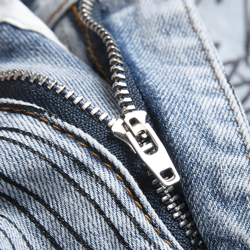Mens Fashion Jeans Cross-line wide-leg pants 5718# Pure cotton high quality