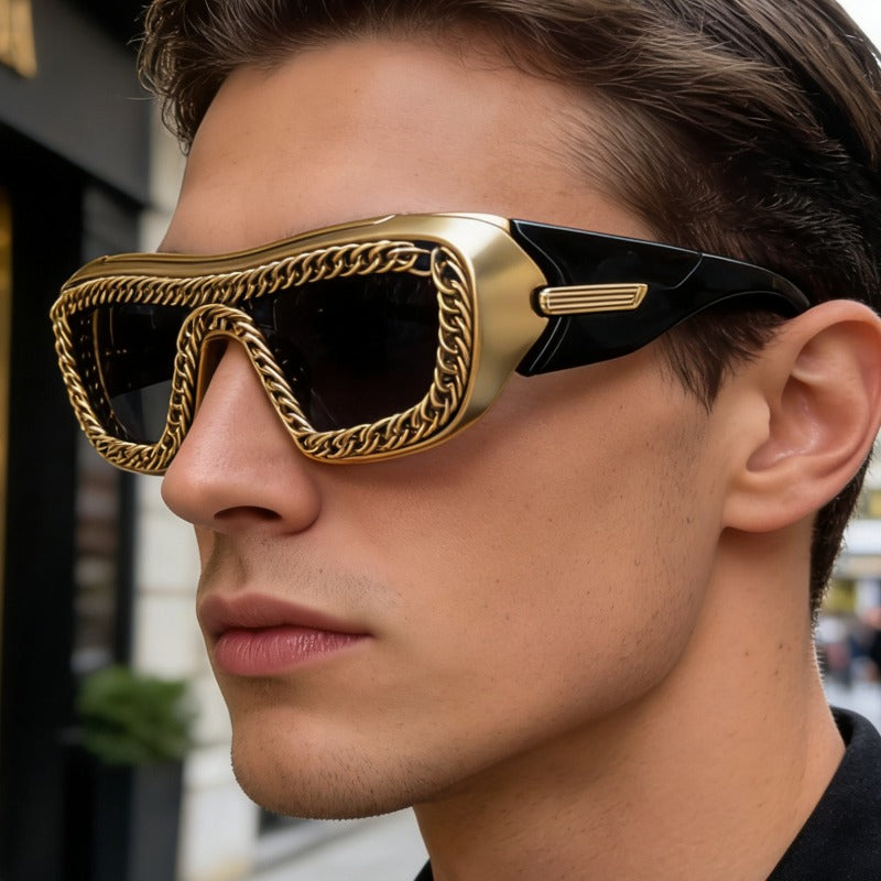 Trendy punk glasses chain decorated retro