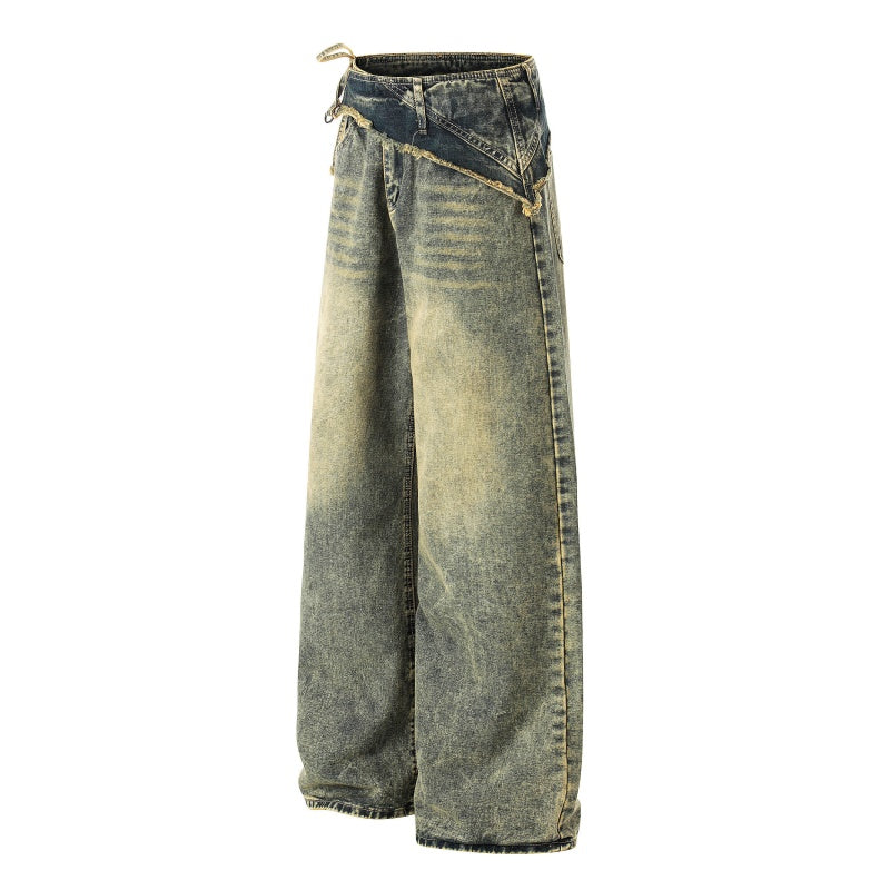 American-style streetwear harem pants Raw Distressed Waistband Detail