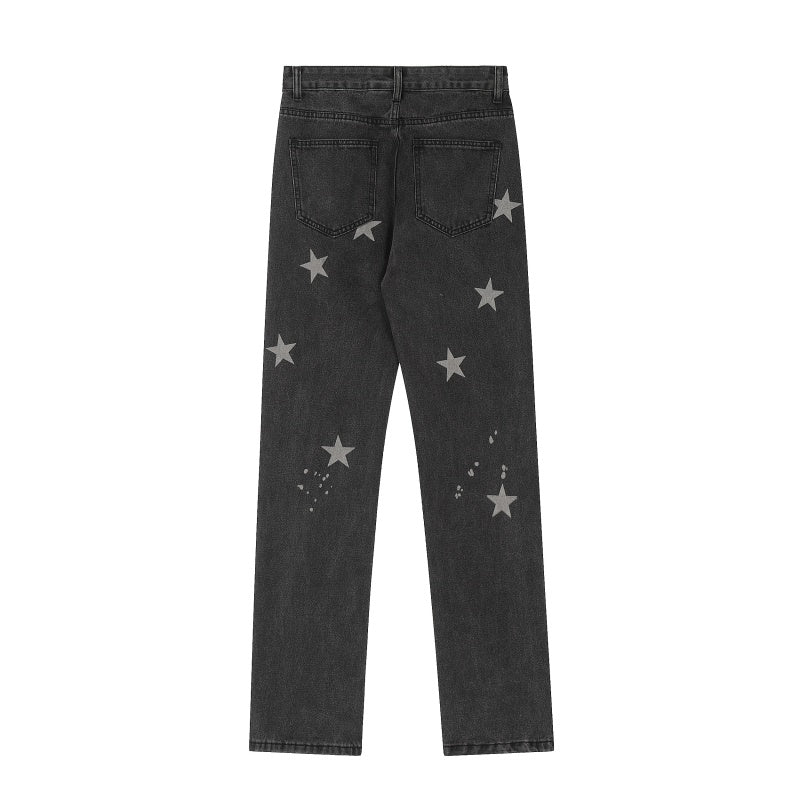American-style streetwear harem pants All Over Star Embroidery Casual Denim