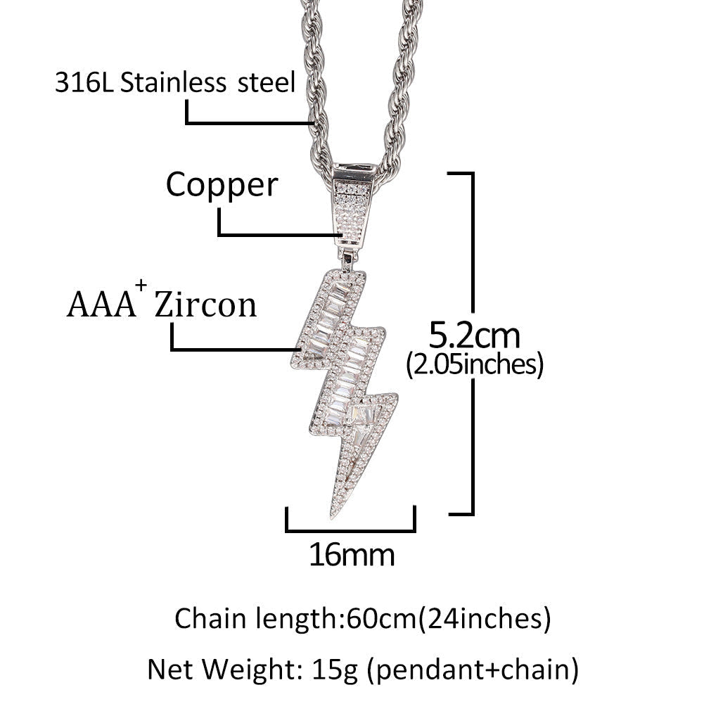 Jewelry ins zircon lightning pendant necklace hip hop lightning royalty Jesus Pieces