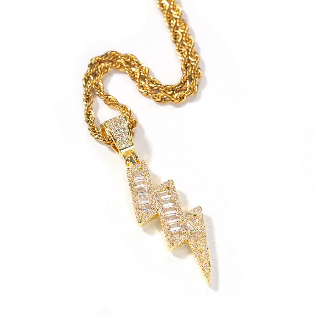 Jewelry ins zircon lightning pendant necklace hip hop lightning royalty Jesus Pieces