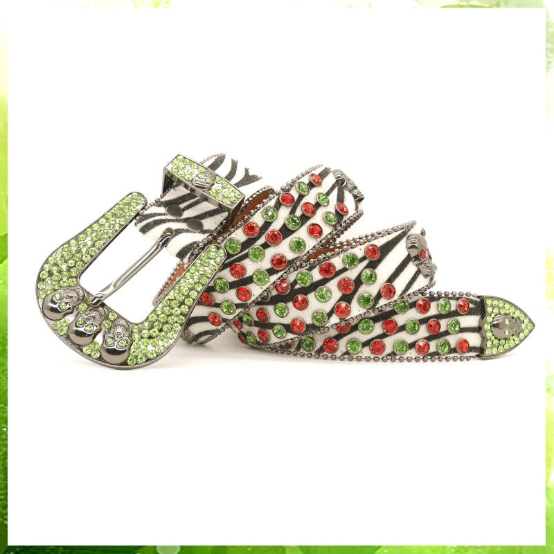 Hip-hop punk rhinestone belt women men skull accessories