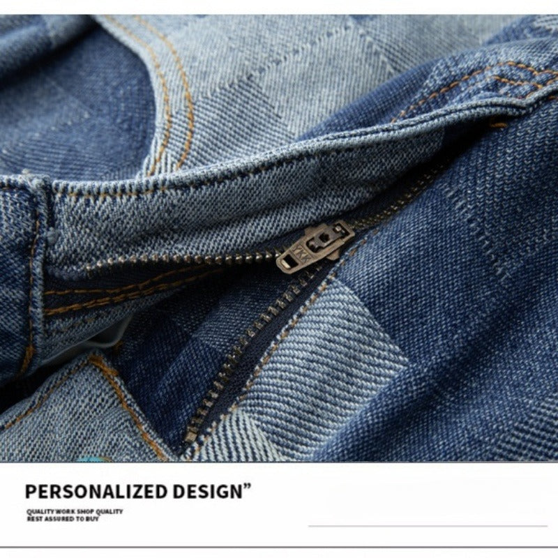 Denim Jacket & Jeans High-Street Trend Streetwear Jacket Vintage Blue Washed Grid Graphic Turquoise Button Casual Denim Outerwear (jacket and jeans must be purchased separately.)
