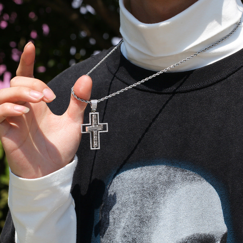 Jewelry Rotatable Double Sided Cross Pendant Necklace Fashion Zircon Pendant Spectrum St. Valentine's