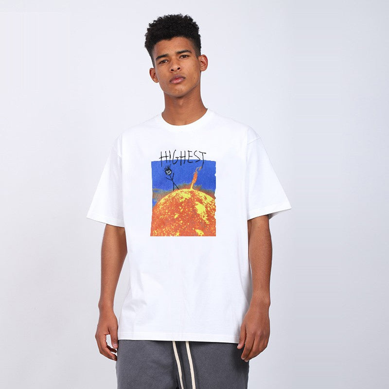 Mens T-shirt Vintage American-style Travis Scott abstract stick-figure letter puff print