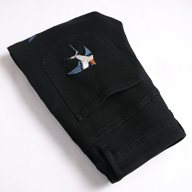 Mens Fashion Jeans Birdprint embroidery 5707# Pure cotton high quality