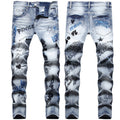 Mens Fashion Jeans Embroidered street graffiti 7118# Pure cotton high quality