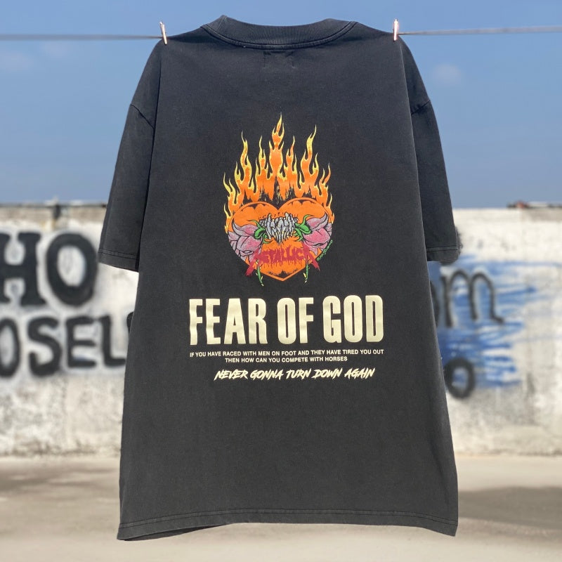 Unisex Vintage T Shirts Metallica Flower Skull â€?a limited-edition, one-of-a-kind (1-of-1) piece featuring a Fear of God-style graphic, printed on a heavyweight, vintage-washed base garment.