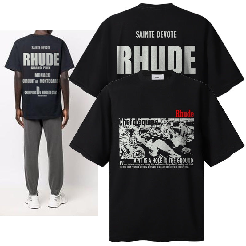 RHUDE T Shirts Monaco Grand Prix Dual Side Print
