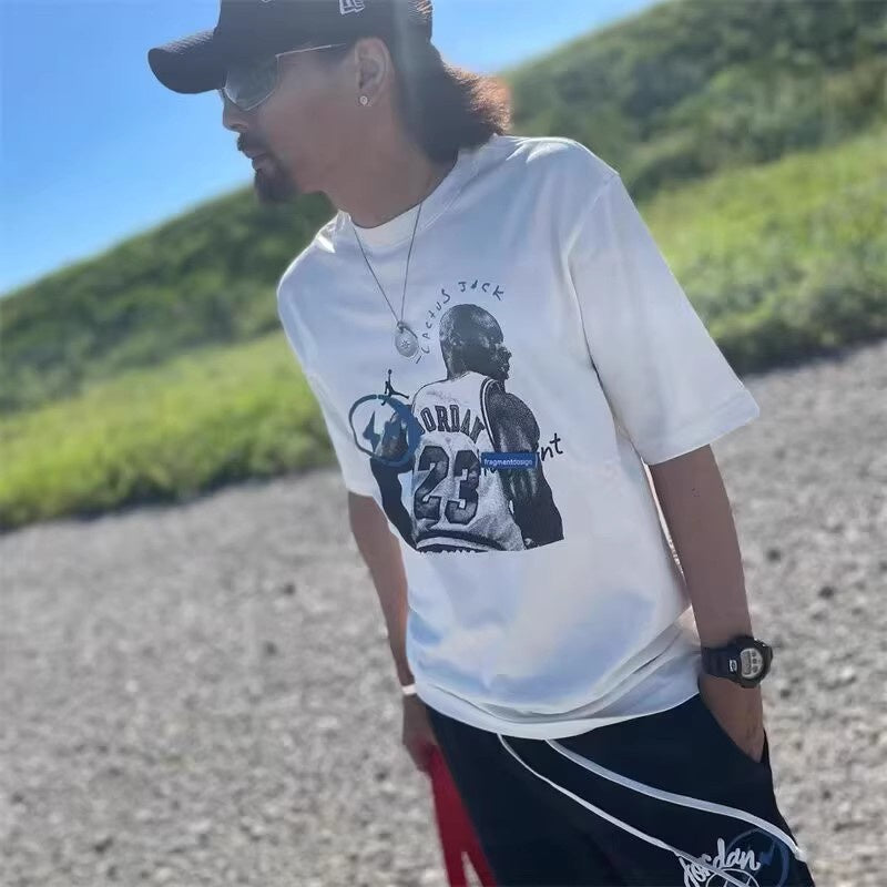 Mens T-shirt Vintage Cactus Jack x Air Jordan x Hiroshi Fujiwara Little Fragment Collaboration