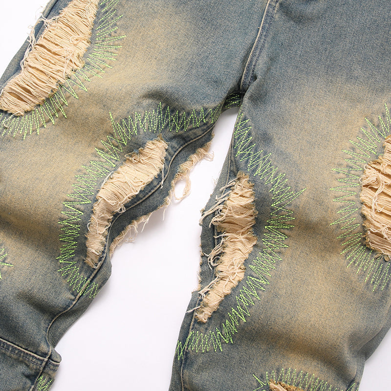 Mens Fashion Jeans Damaging embroidery 5717# Pure cotton high quality