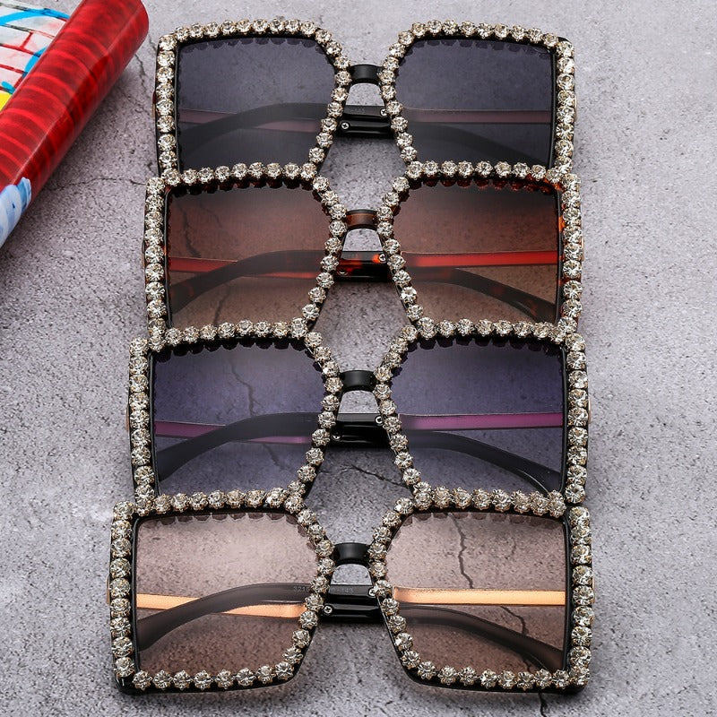 Trendy punk glasses diamond-encrusted uv protection
