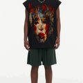 BIG FACE Drop-Shoulder Tank Top High-street vintage style featuring a small neckline, white-ink digital direct-to-garment (DTG) printing, and a heavy-duty, distressed wash finish; crafted from 260g double-yarn plain-knit fabric.