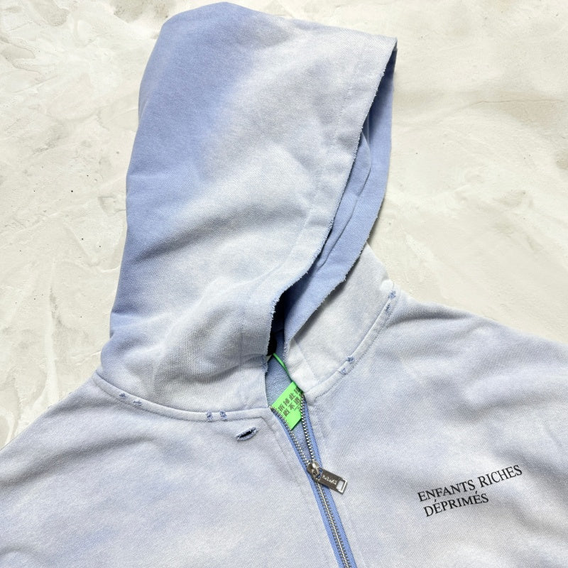 Unisex Vintage Hoodie Oversized, relaxed-fit layered jacket; natural washed-out, faded, and distressed finish; hand-distressed details in multiple areas; pure cotton.