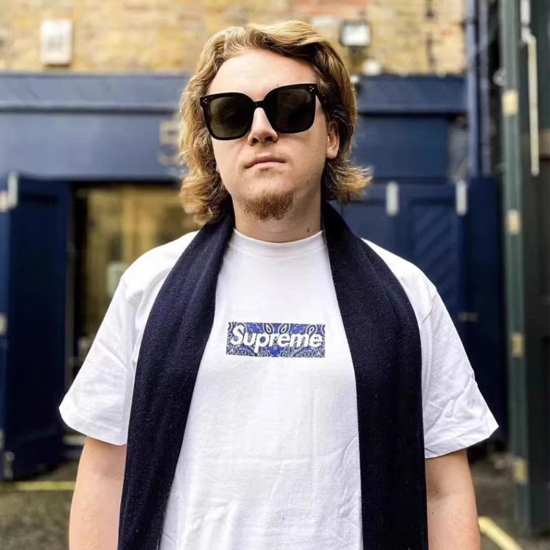 Mens T-shirt Vintage Streetwear brand Supreme paisley Box Logo print