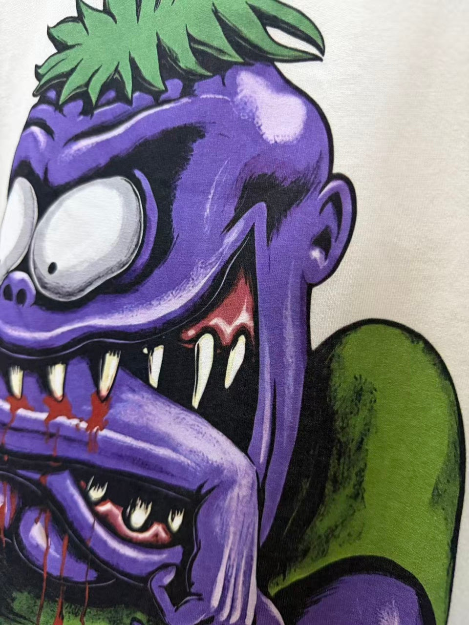 Vintage style washed summer wear T shirt Purple monster 260G pure cotton high-quality streetwear