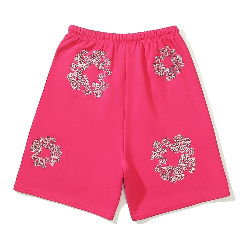 Denim Tears Shorts Cotton Bling Flower Wreath Graphic Oversized Drawstring