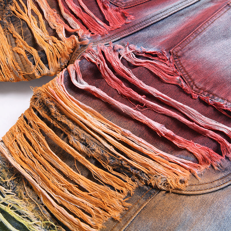 Mens Fashion Jeans Colorful Destructive Ribbons 5715# Pure cotton high quality