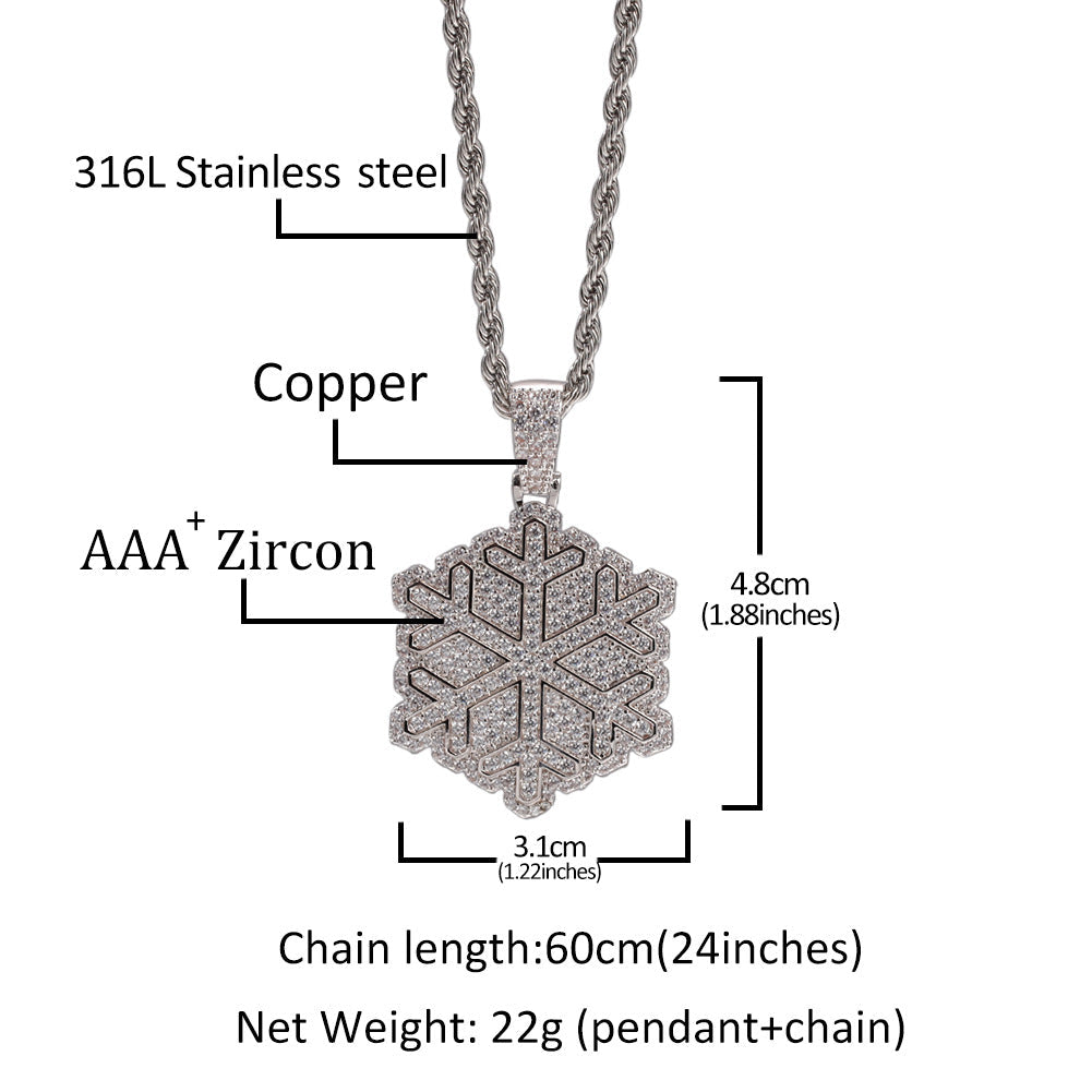 Jewelry Copper Zircon Premium Sense Snowflake Pendant Hip Hop Necklace Snowflake St. Valentine's Spectrum