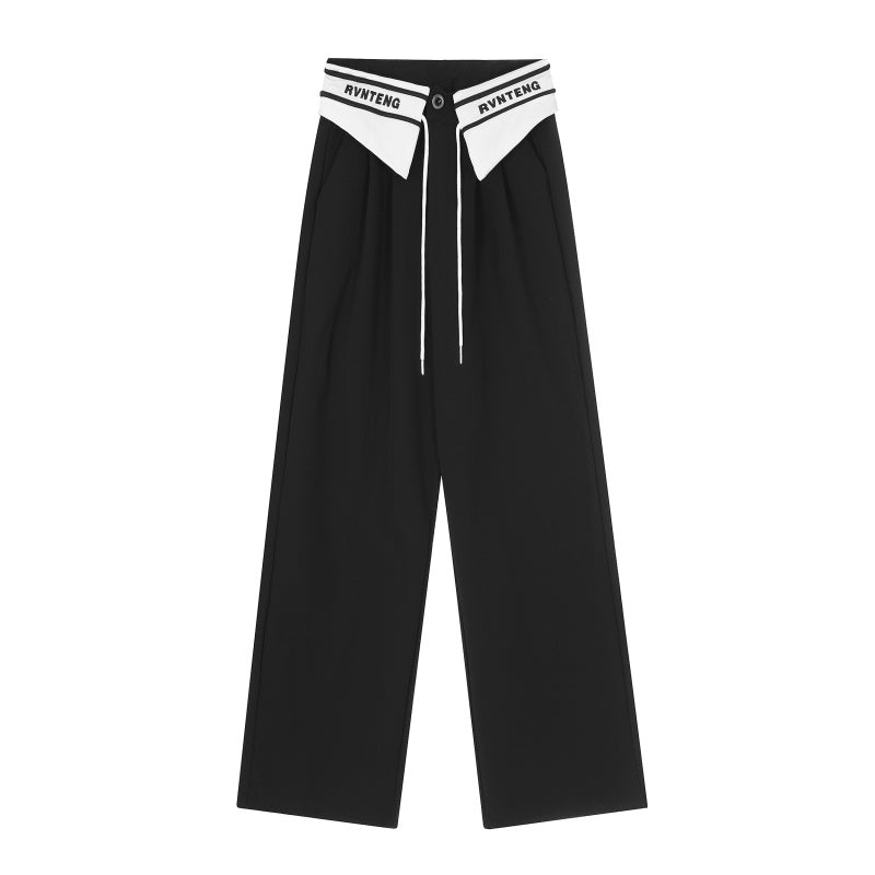 American-style streetwear harem pants Letter Printed Flip Waist Casual Loose