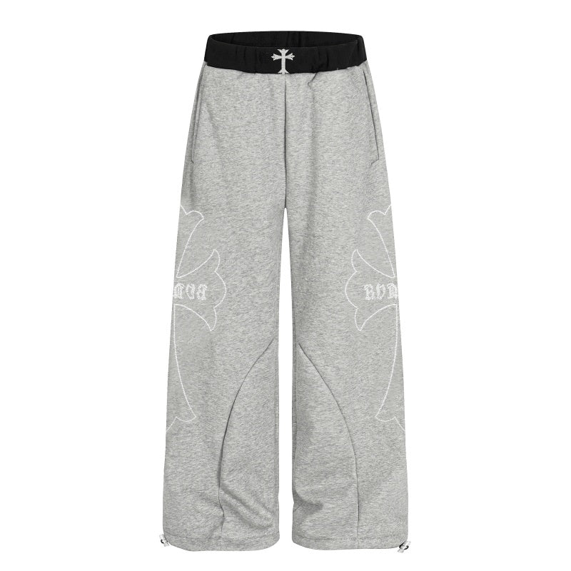 American-style streetwear harem pants  Cross Embroidery Street Trousers Fleece-lined and thickened