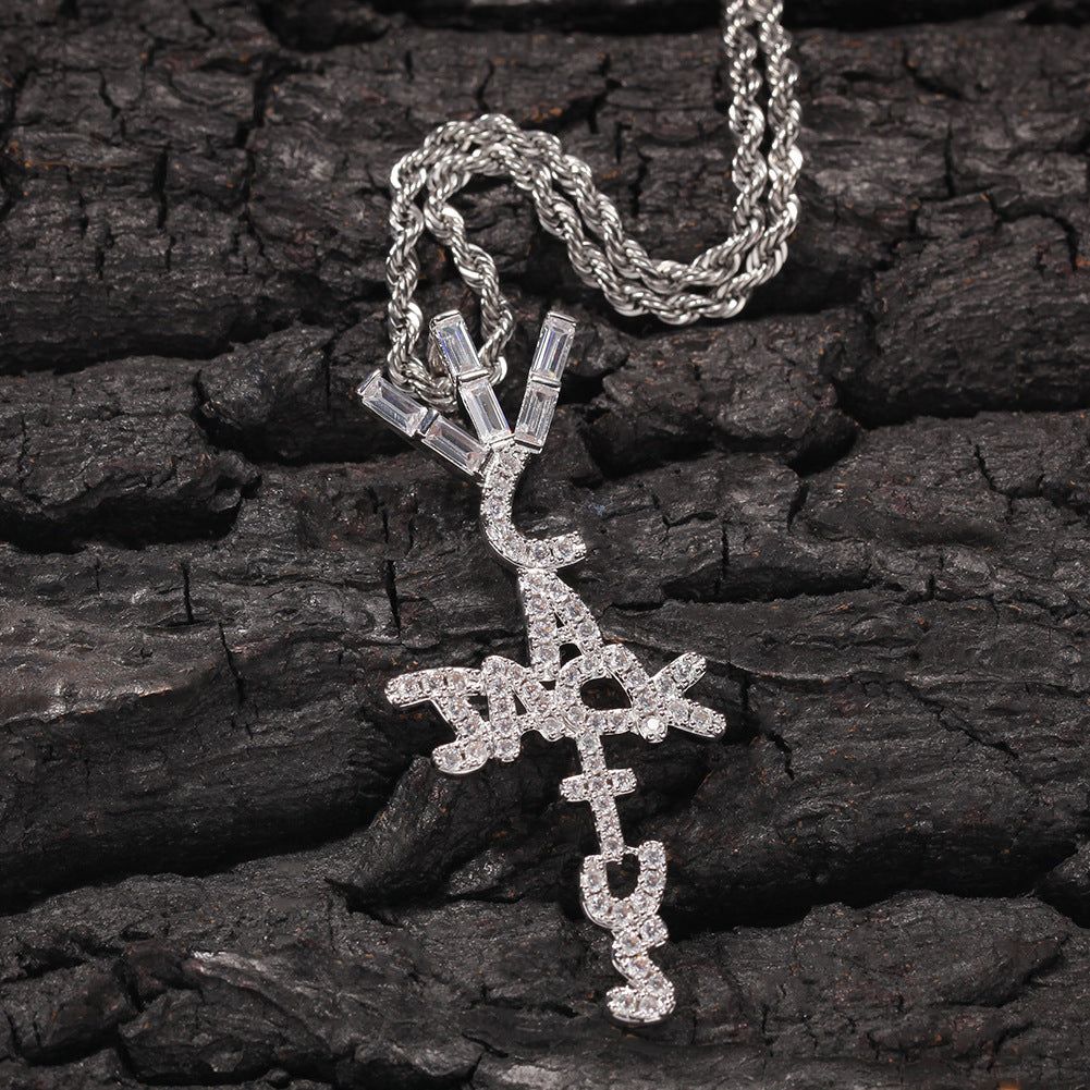 Jewelry Hip Hop Trendy Brand Diamond Cactus Jack Letter Pendant Necklace Spectrum Alphabet Pieces St. Valentine's
