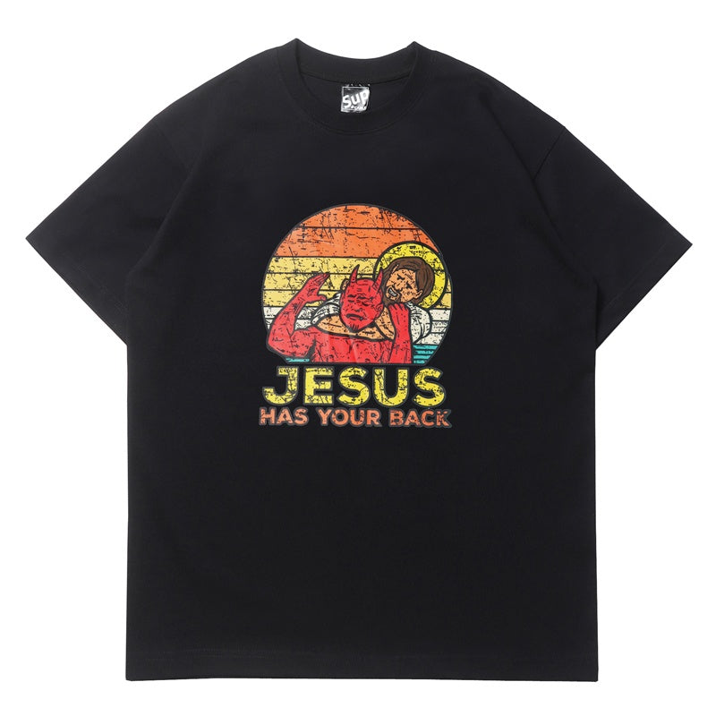 Mens T-shirt Vintage American-style Quirky and playful—God is right behind you.