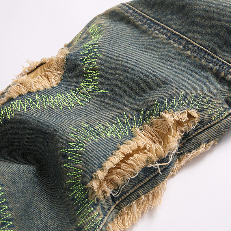 Mens Fashion Jeans Destroy embroidery thread balls 5721# Pure cotton high quality