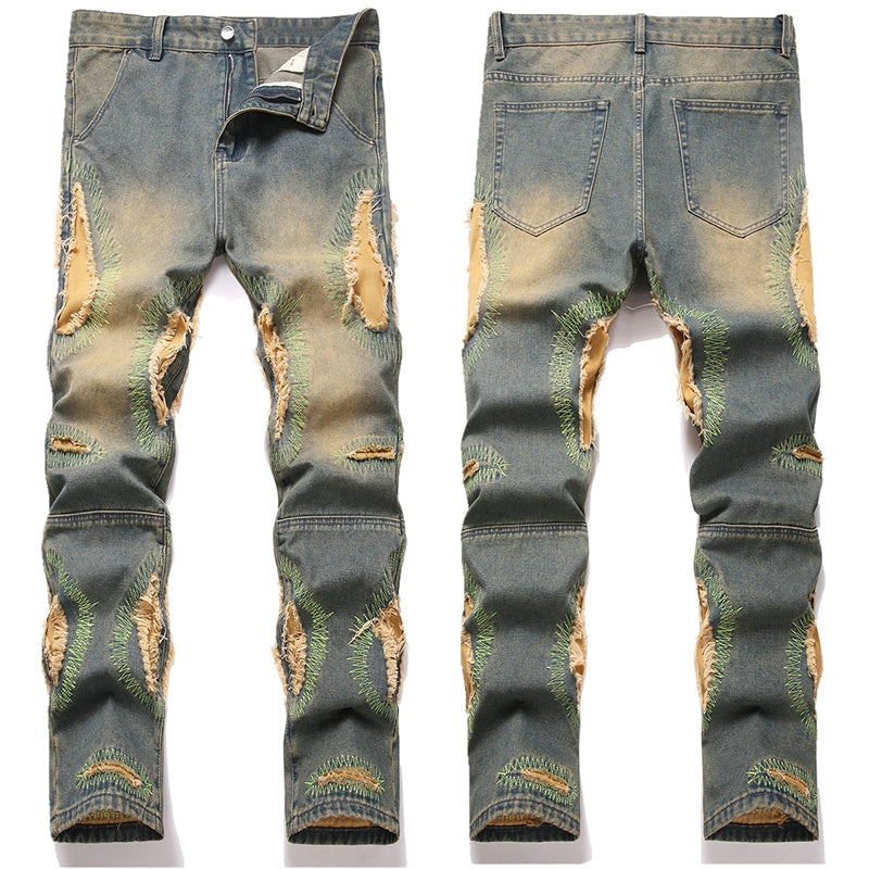 Mens Fashion Jeans Destroy embroidery thread balls 5721# Pure cotton high quality