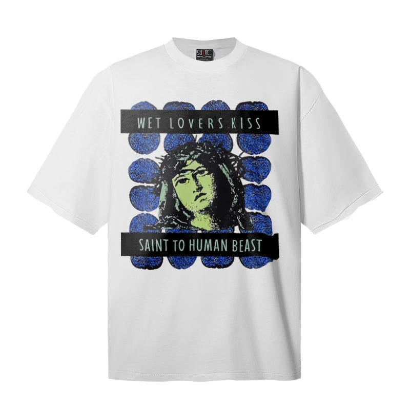Saint Michael T Shirts Retro Faded Sacred Portrait Dark Typography Streetwear Graphic