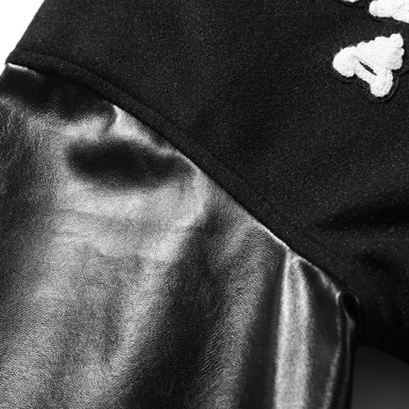 American-style baseball jacket TRAVIS SCOTT Men's Stand-Collar Padded Jacket (Wool-Blend Body with Leather Sleeves & Embroidery) â€?Unisex Style