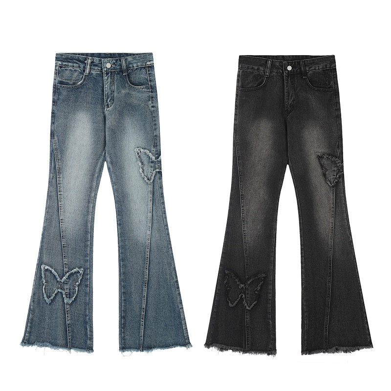 American-style streetwear harem pants Raw frayed hem edge detail