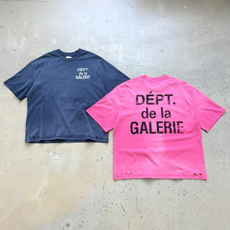 Unisex Vintage T Shirts GALLERY DEPT. 26SS South Beach Exclusive Street-Style T-Shirt: Multi-zone garment spray-distressing, hand-distressed hem, enzyme-washed finish, and vintage-style double-needle stitching.