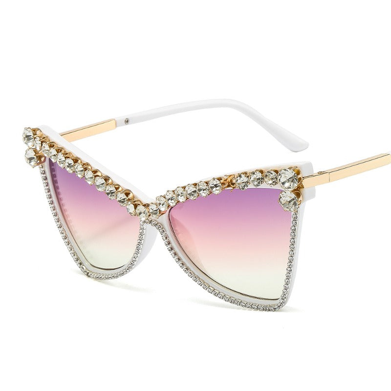 Trendy punk glasses cat eye diamond uv protection