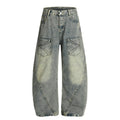 American-style streetwear harem pants Back Cursive Script Embroidery Voluminous Barrel Silhouette