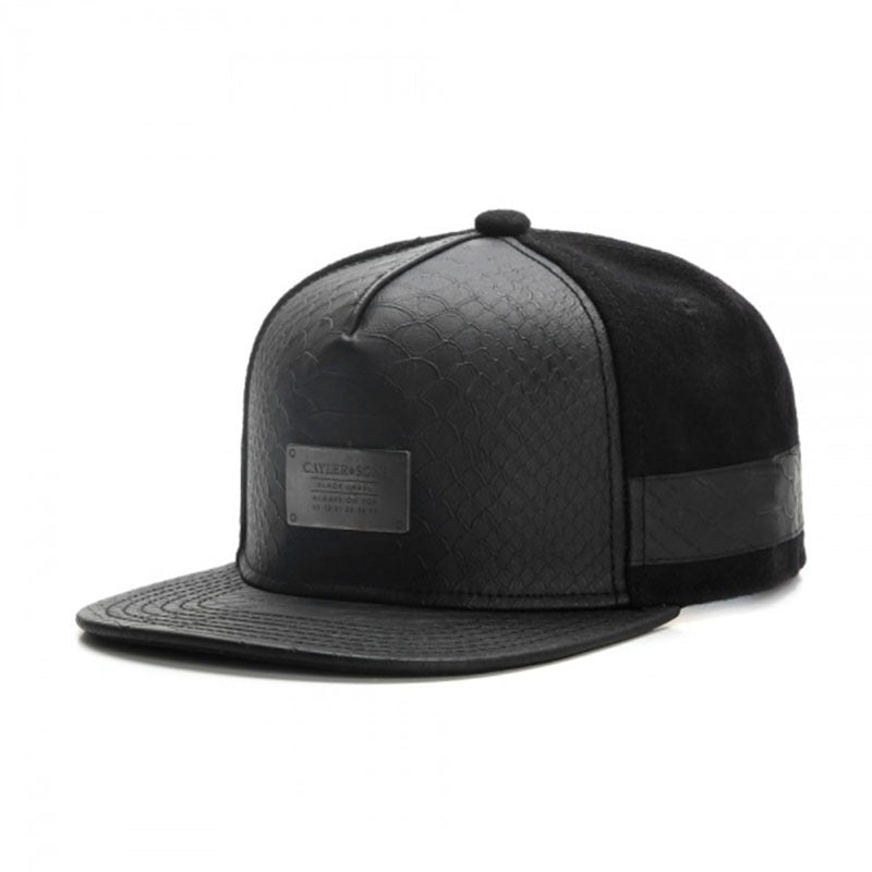 Trendy flat brimmed snapback hatsleather iron logo