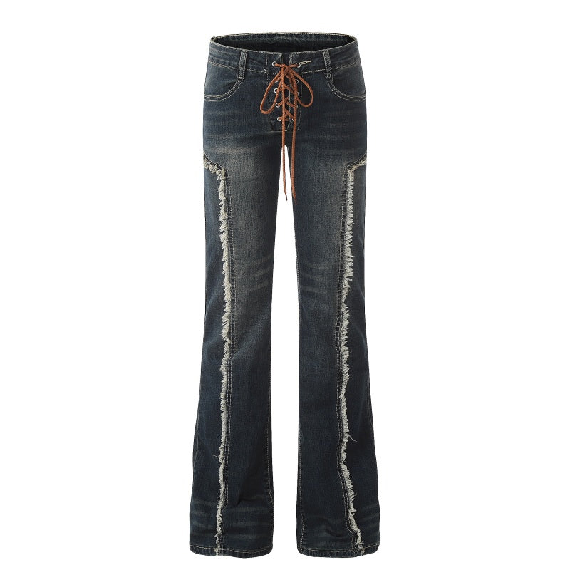 American-style streetwear harem pants Retro Faded Wash Low Rise Bootcut Cut