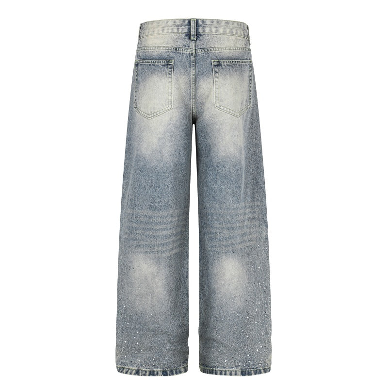 American-style streetwear harem pants Distressed Pale Wash Statement Outfit