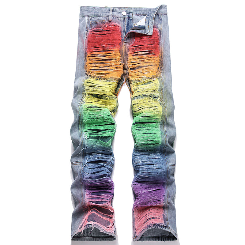Mens Fashion Jeans Colorful Destructive Ribbons 5715# Pure cotton high quality