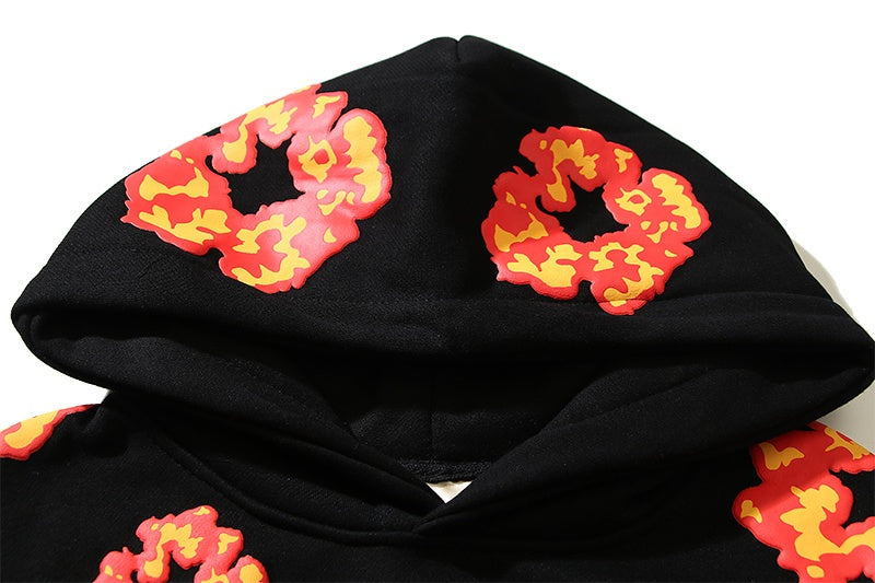 Denim Tears Hoodie Y2K All-Over Red Orange Cotton Wreath Floral Puff Printed Oversized Hoodie