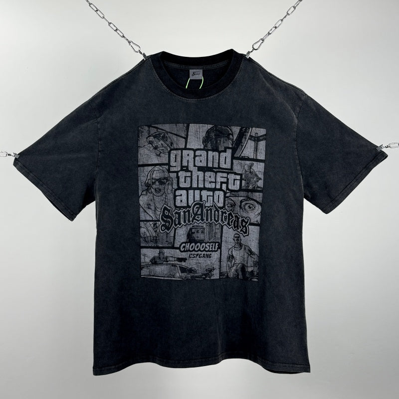 Unisex Vintage T Shirts GTA: San Andreas Limited Edition High-Street Short-Sleeve Tee â€?featuring a premium heavy-duty distressed wash, direct-to-garment white ink printing, and an unbeatable feel and texture.