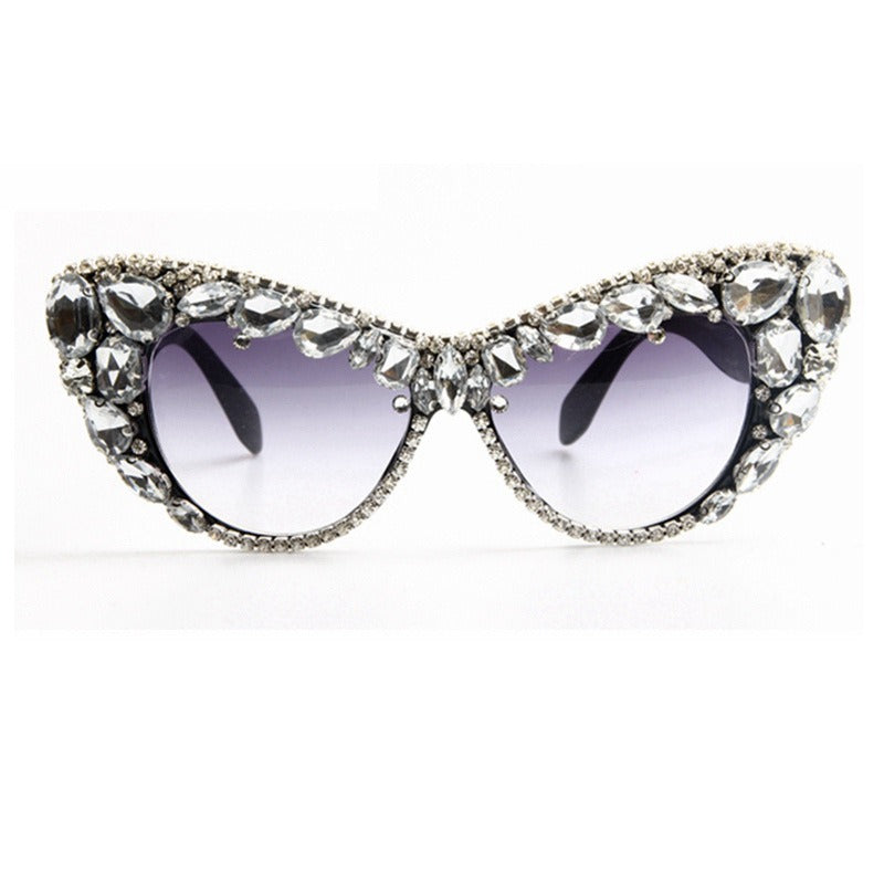 Trendy punk glasses cat eyes with diamonds