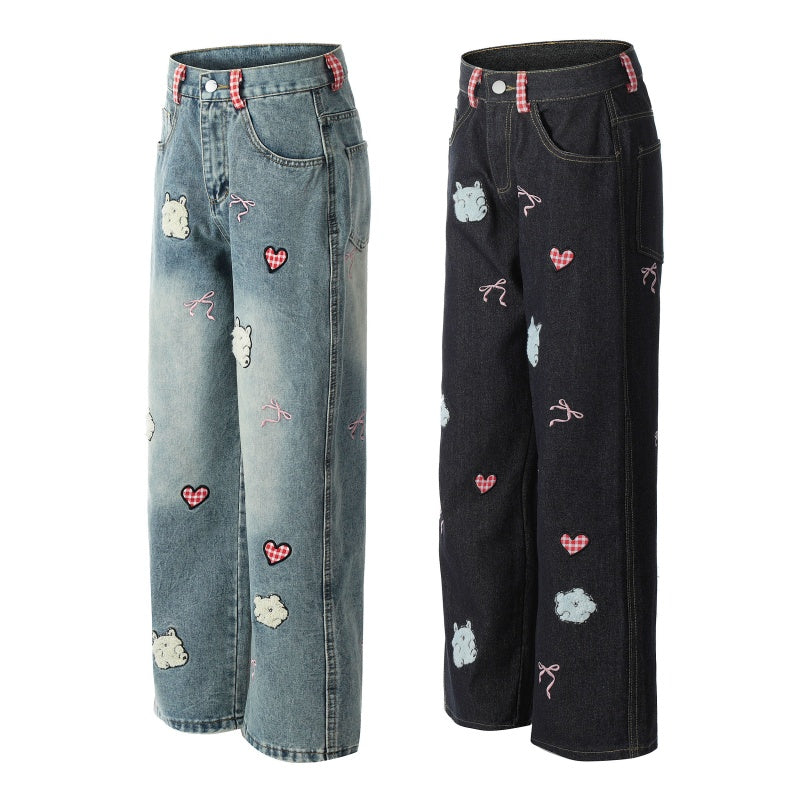 American-style streetwear harem pants Whimsical Animal Graphic Contrast Waist Tab