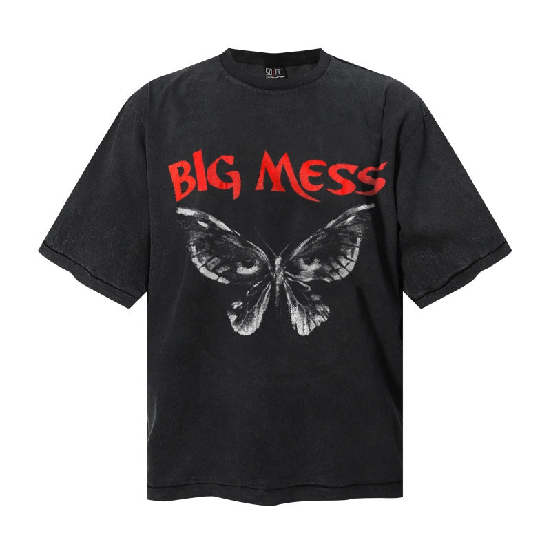 Saint Michael T Shirts Alternative Aesthetic Big Mess Script Monochrome Moth Motif