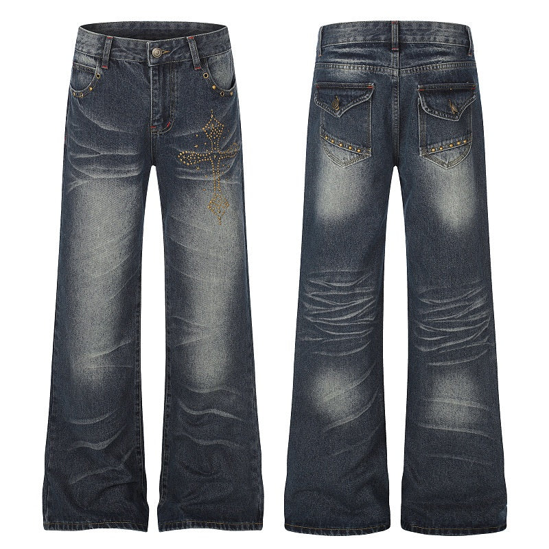 American-style streetwear harem pants Curved Scratch Wash Y2K Decorative Stitch