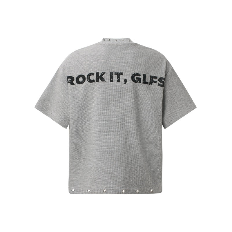 Unisex vintage T-shirt  gray-white waffle fabric with rivets