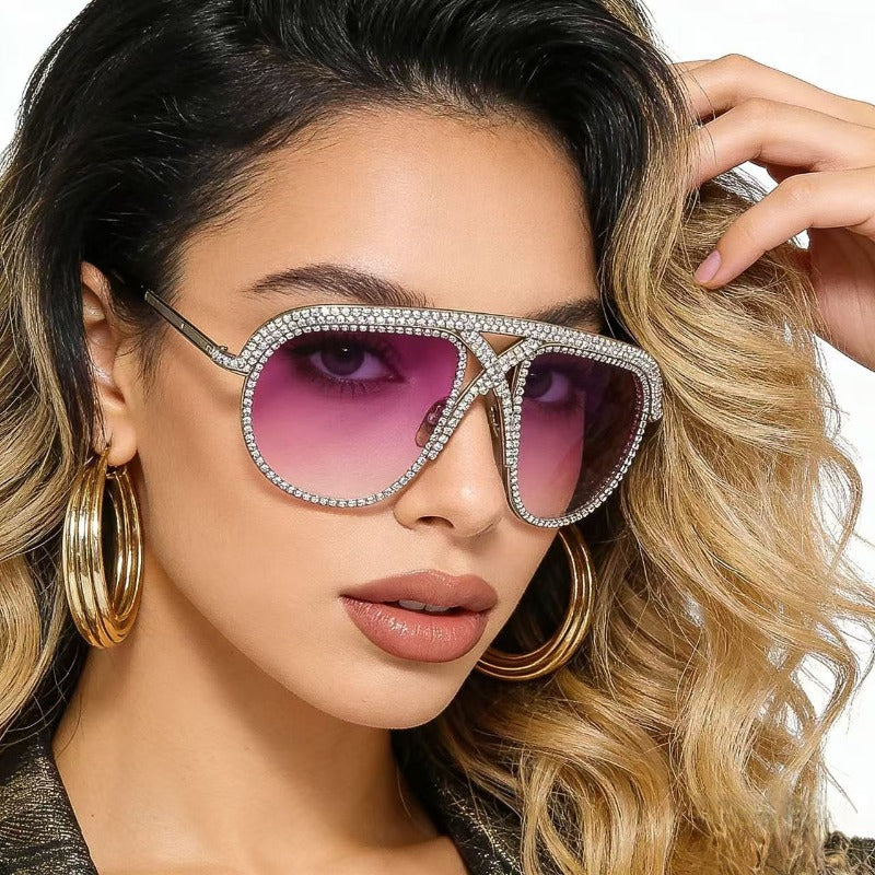 Trendy punk glasses diamond retro uv protection sunglasses