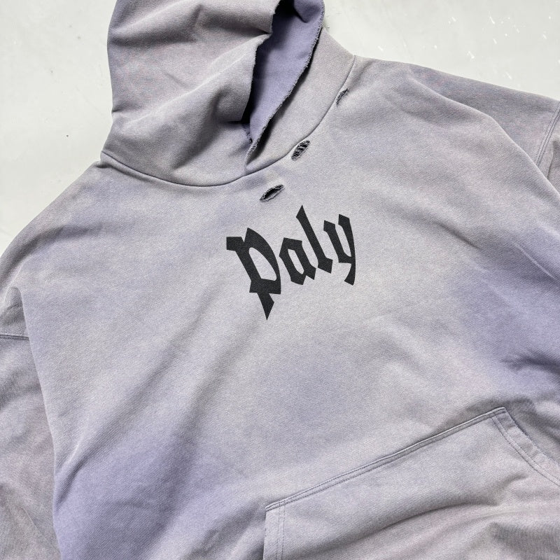Unisex Vintage Hoodie [Twilight Mountain Purple] PalyHollywood SS25 PL Classic Logo Limited Edition Washed & Distressed Hoodie