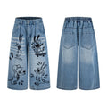 Street-style vintage Cropped trousers Retro Casual Harajuku Style Straight-Leg Denim Trousers with Cute Sketch Character Prints